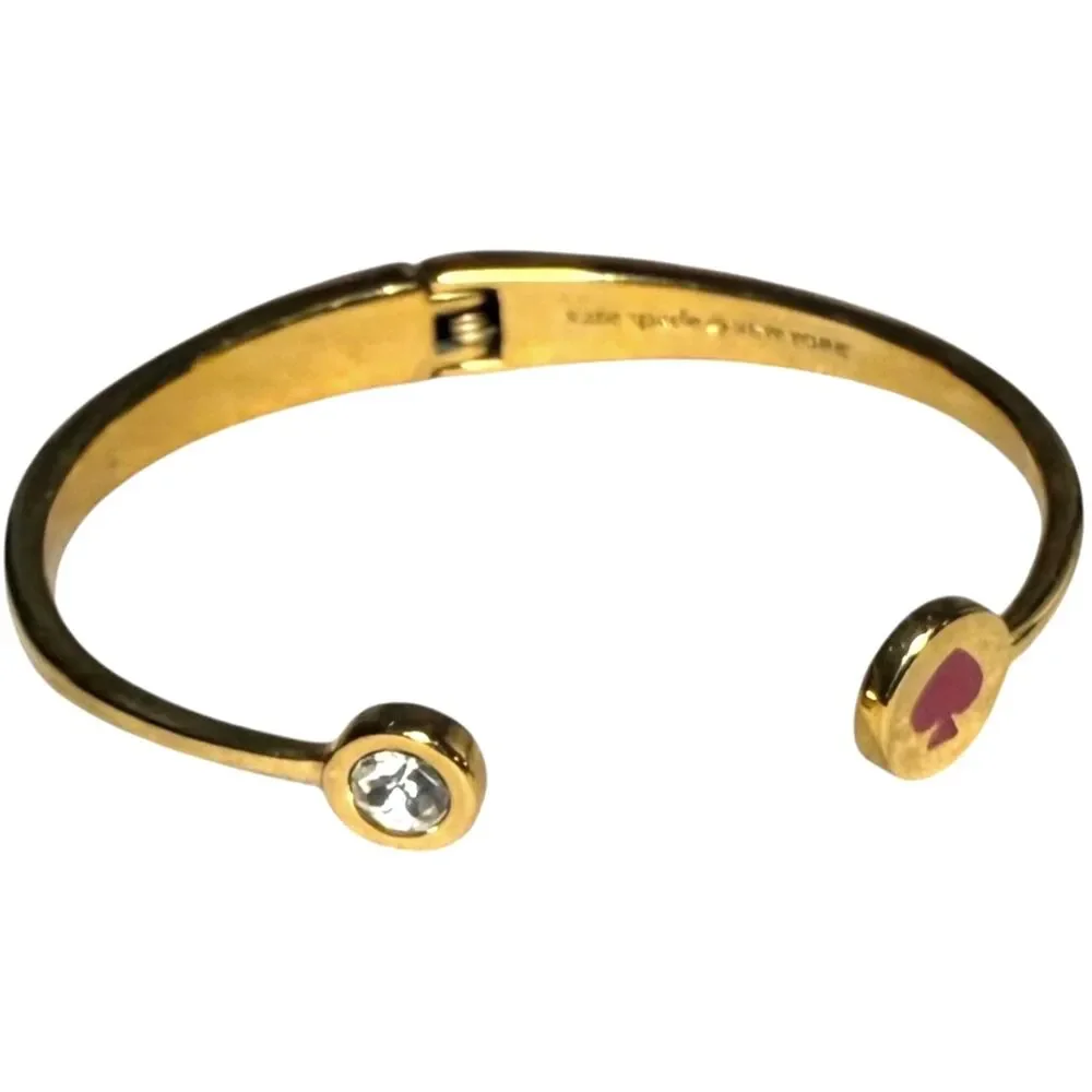 kate spade gold-tone open cuff with pink spade and clear crystal